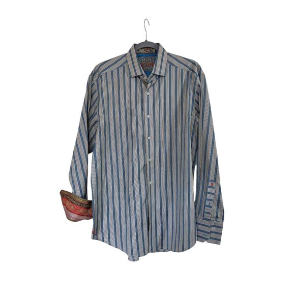 Robert Graham Classic Blue Stripe Button-down Flip Collar Shirt, Men's Large - Picture 1 of 12